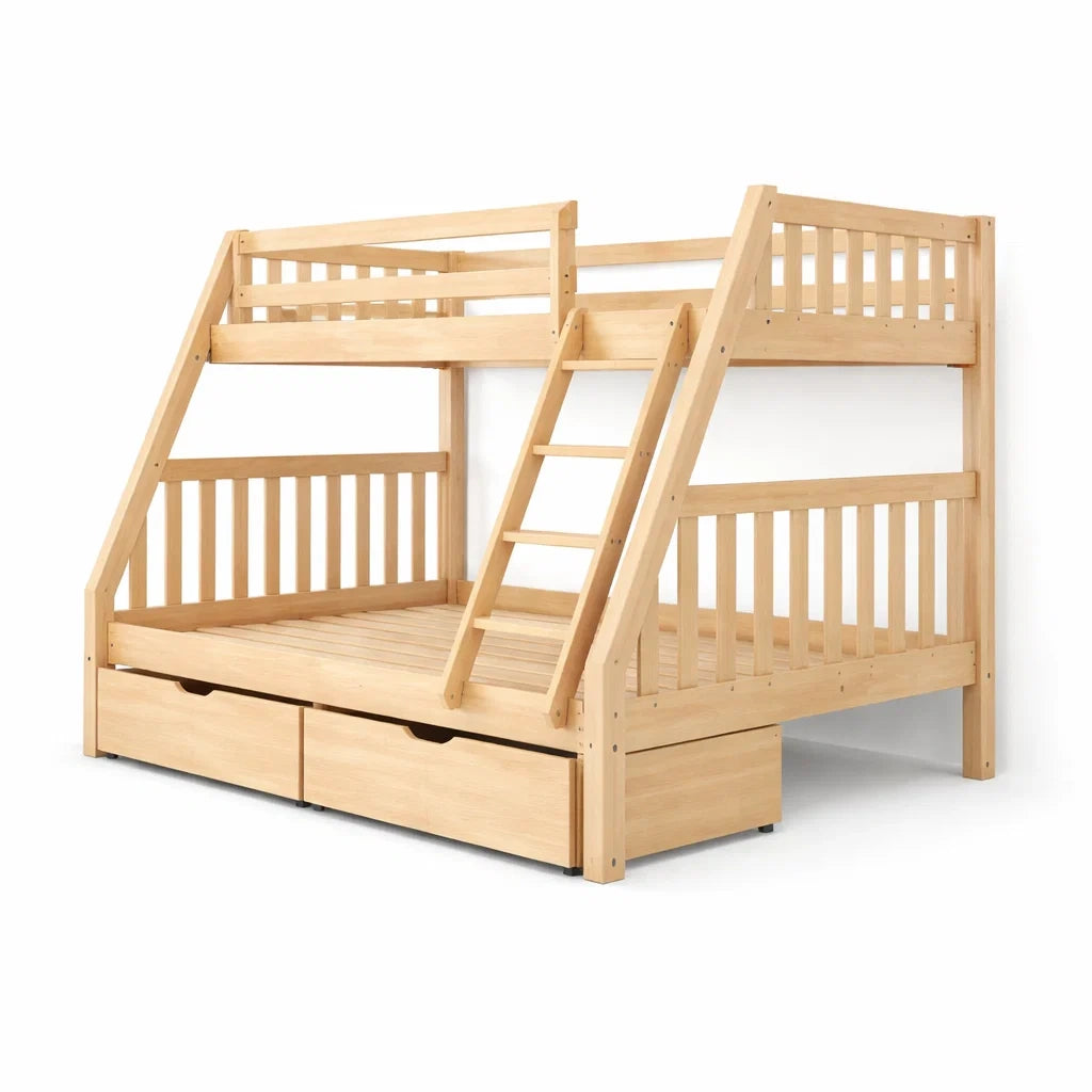 Letto a Castello in Legno di Pino con Cassetti