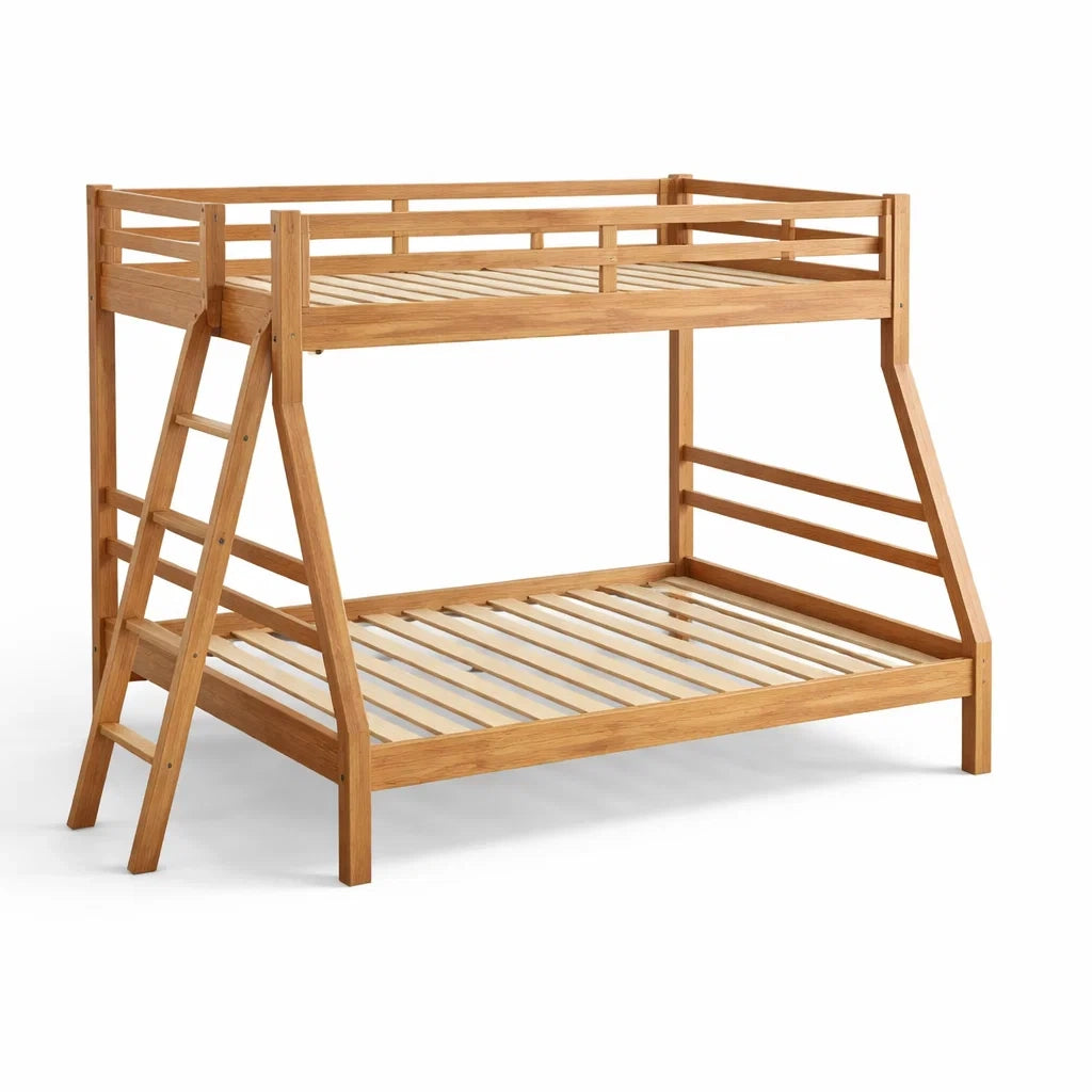 Letto a Castello in Legno di Pino con Scala Laterale