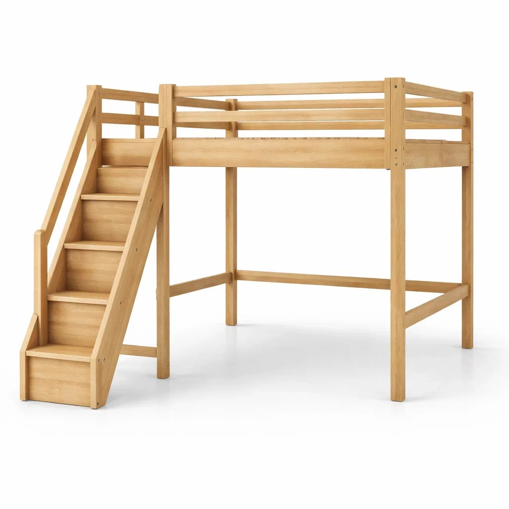 Letto a Soppalco in Legno di Pino con Scaletta 200x90 cm