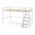 Letto a Soppalco in Metallo Bianco e Legno di Pino