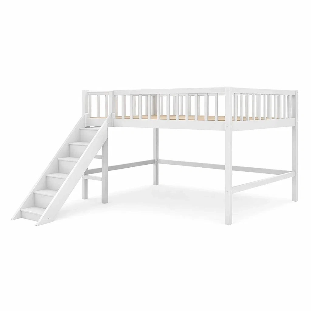Letto a soppalco in legno con scaletta bianco