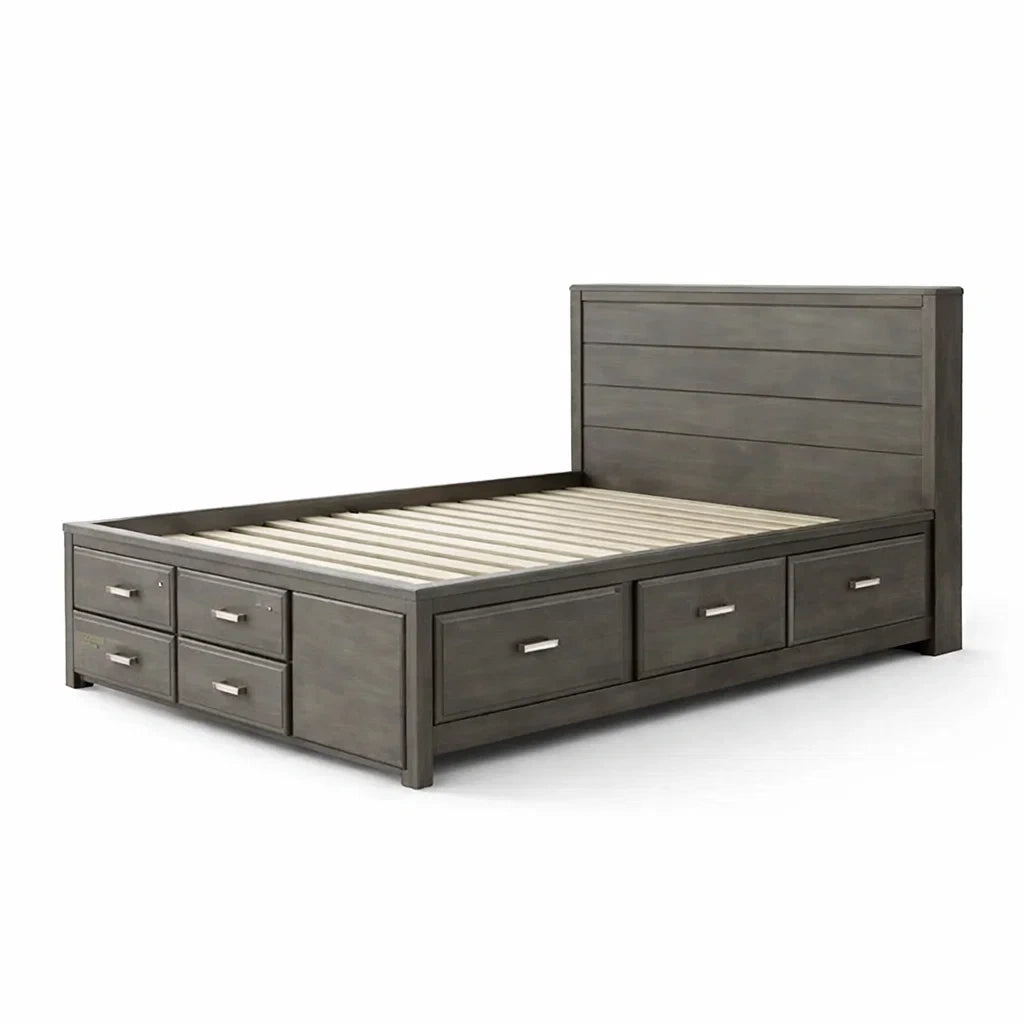 Letto matrimoniale in legno con cassetti Grigio