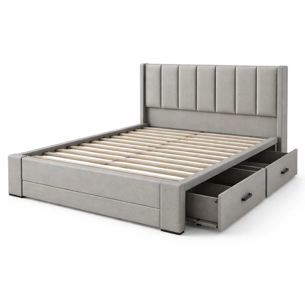 Letto Matrimoniale in Tessuto Grigio con Cassetti Contenitore 160x200 cm