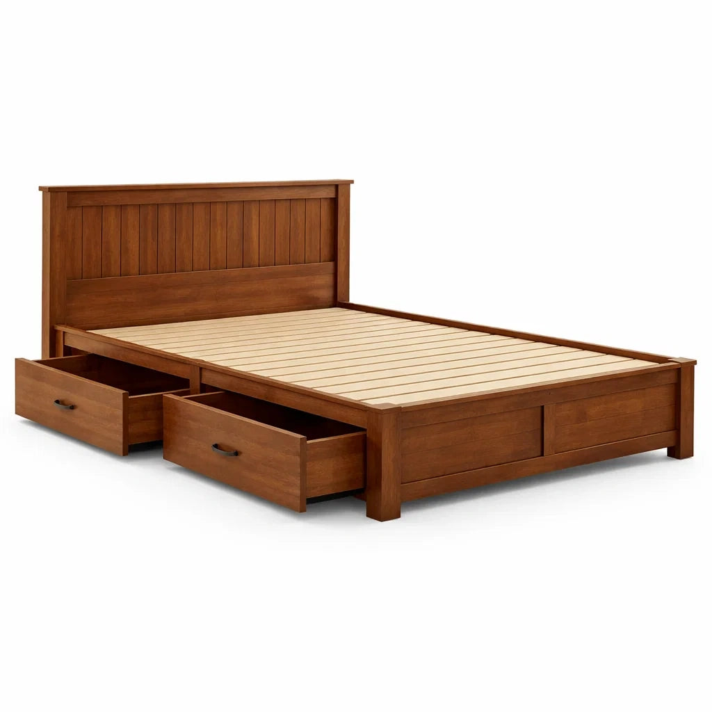 Letto Matrimoniale in Legno di Acacia con Cassetti 200x160 cm