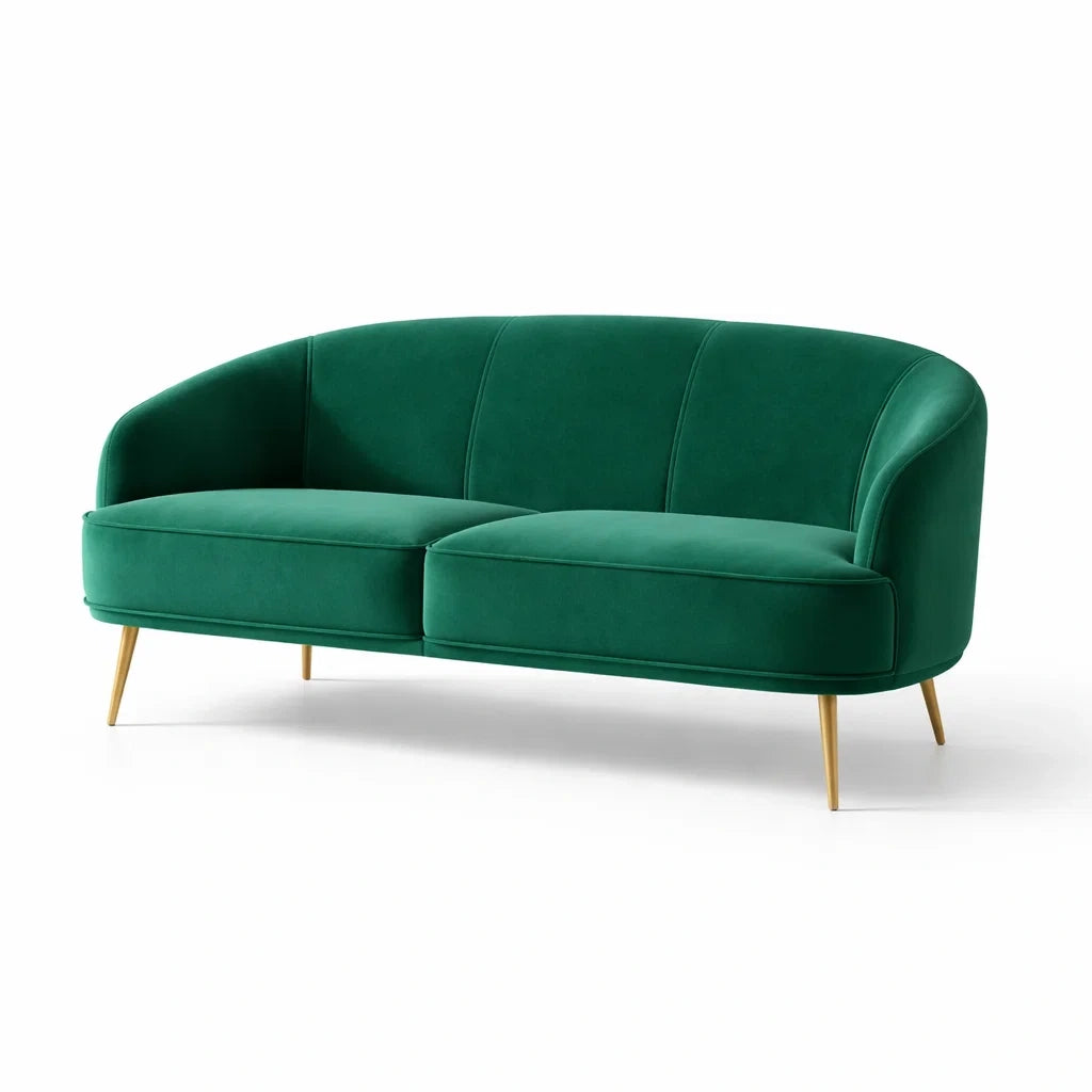 Divano in Velluto Verde con Gambe in Metallo