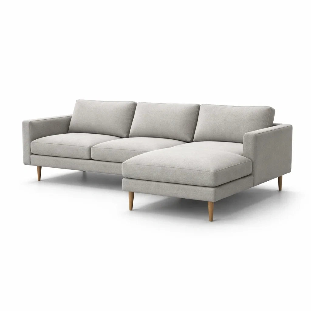 Divano Angolare in Tessuto Grigio con Chaise Longue