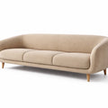 Divano a 3 Posti in Tessuto Beige con Gambe in Legno Massello