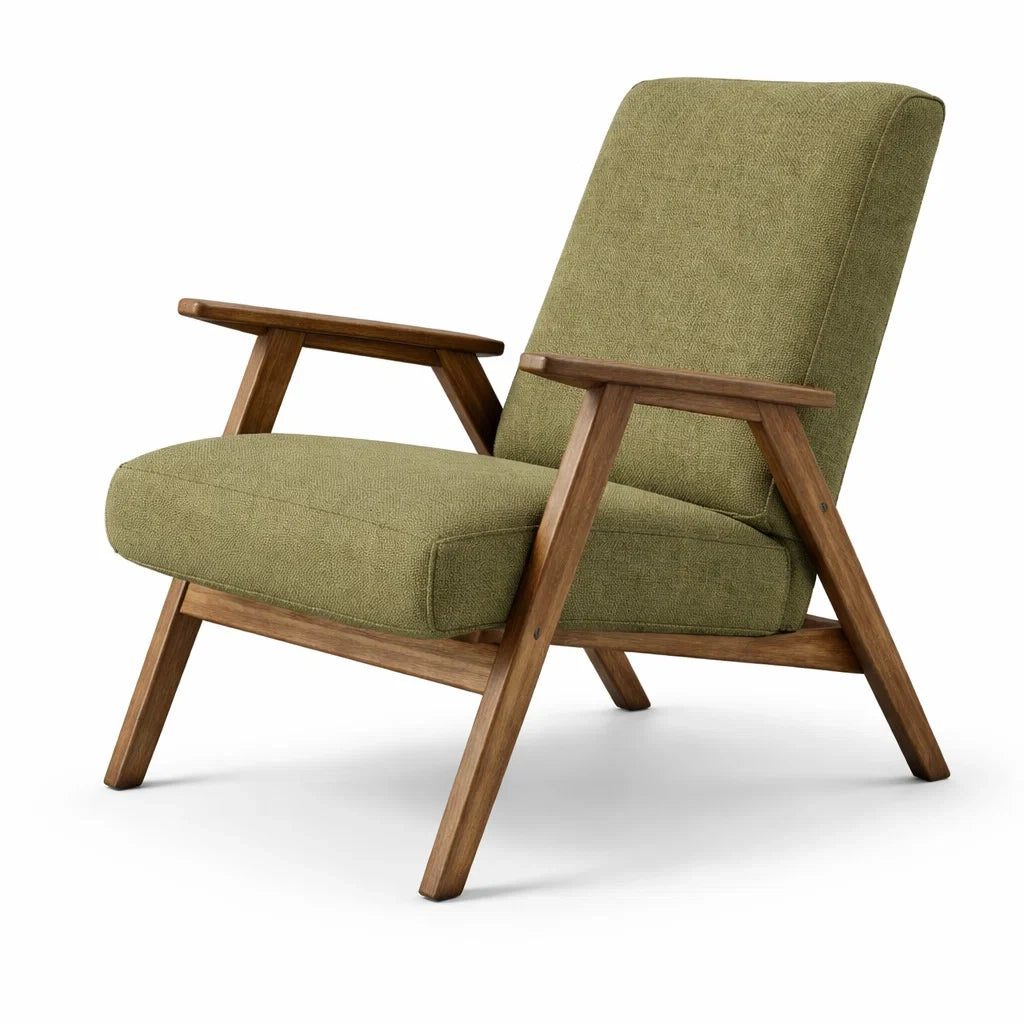 Poltrona in Legno con Rivestimento in Poliestere Verde