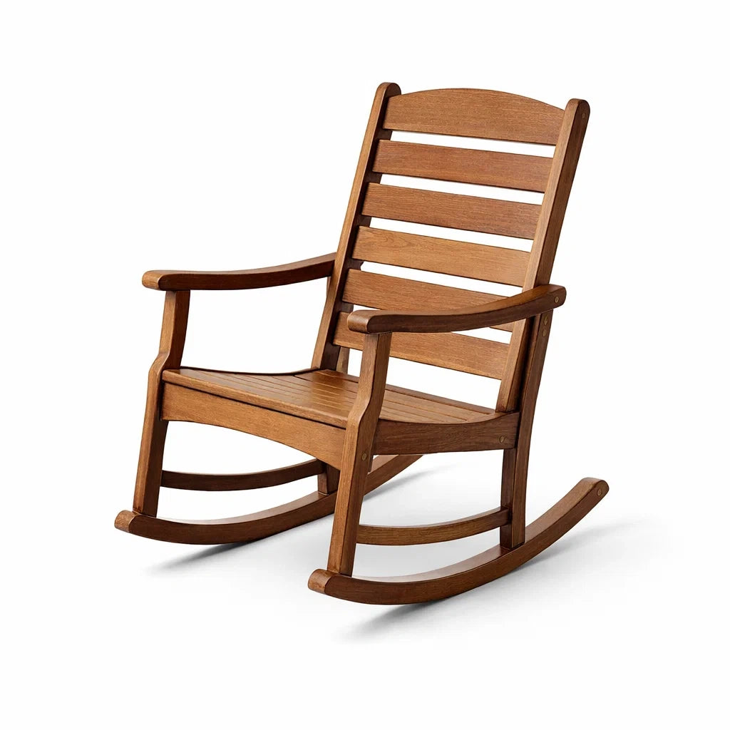 Sedia a dondolo in legno teak marrone