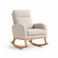 Poltrona a dondolo in tessuto con struttura in legno, beige
