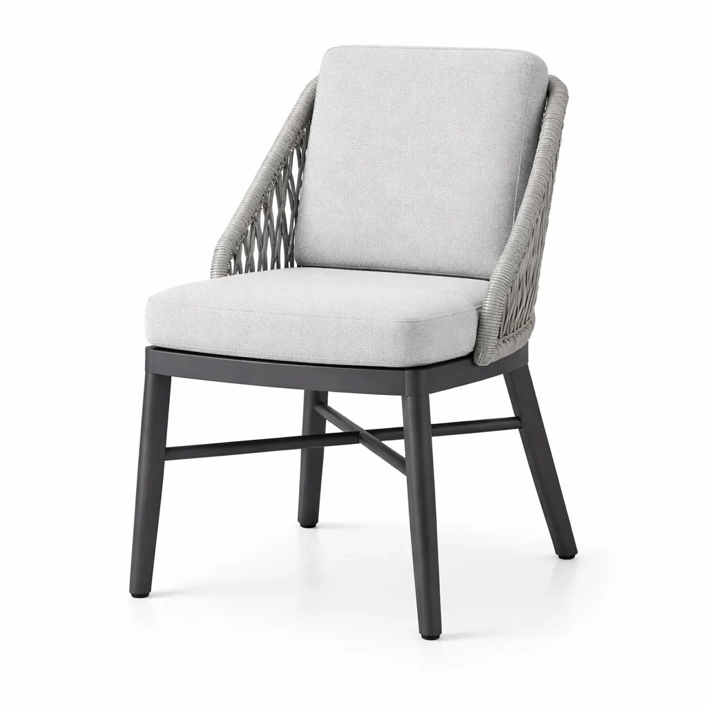 Sedia da Pranzo in Alluminio Grigio con Schienale Intrecciato