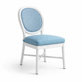 Sedia in Legno con Seduta Imbottita Blu e Schienale in Rattan