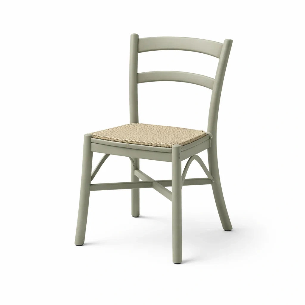 Sedia in Legno e Rattan Naturale Verde Chiaro