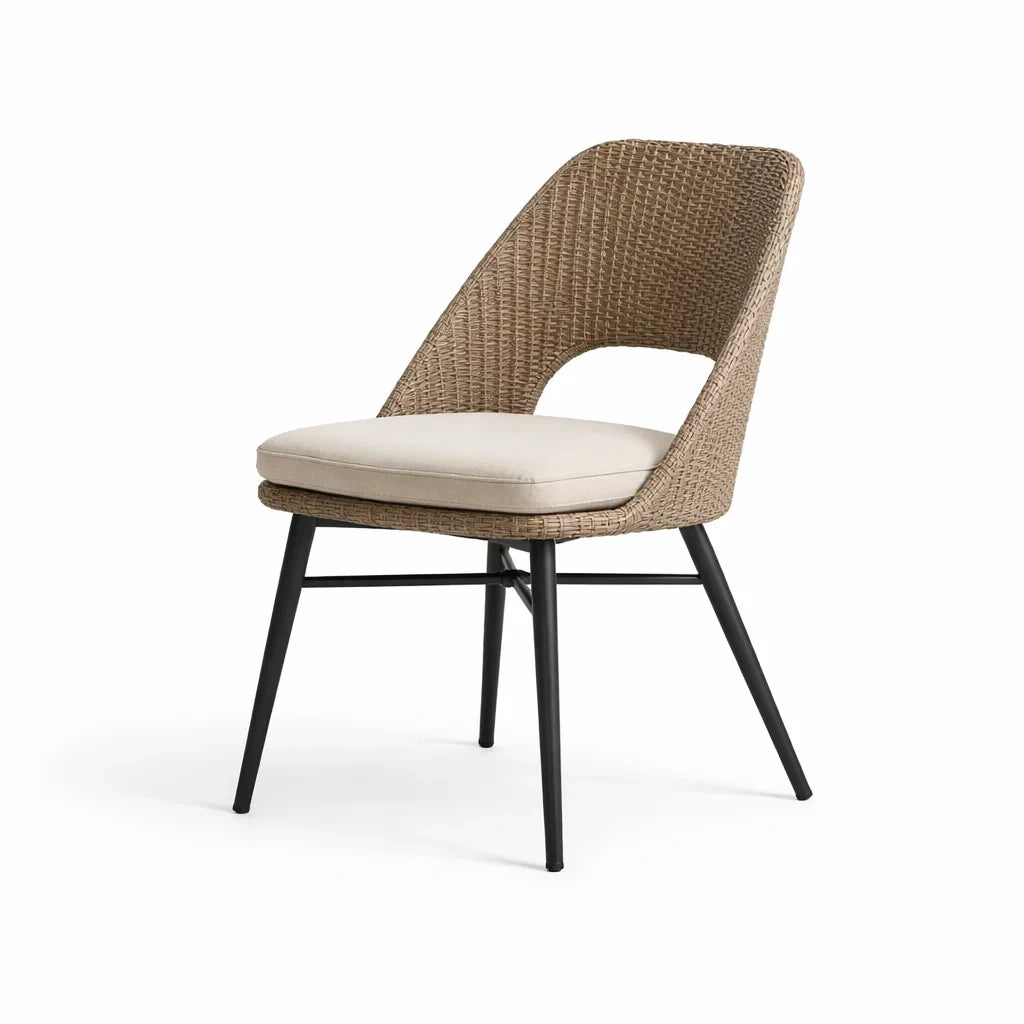Sedia in Rattan con Struttura in Metallo e Seduta Imbottita