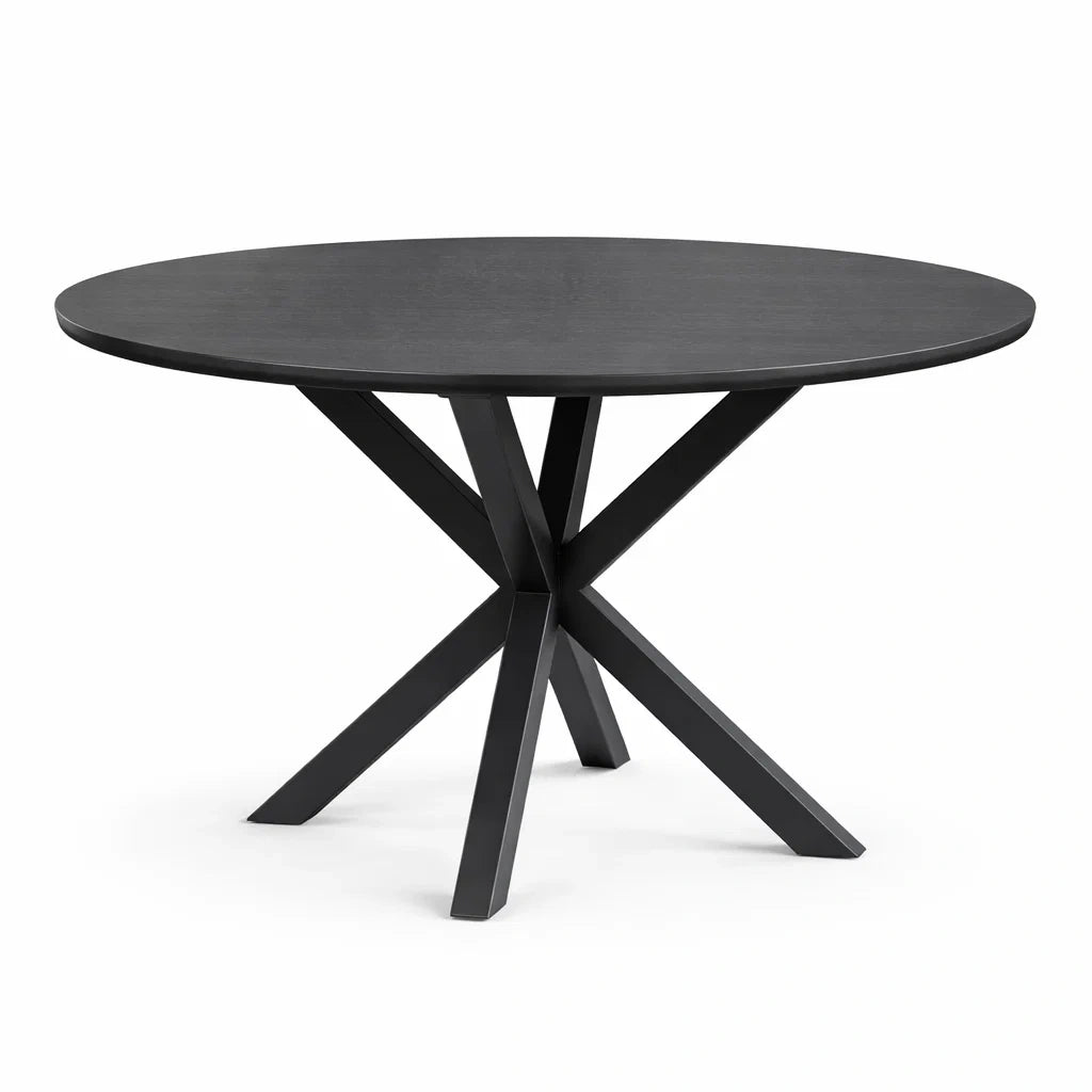Tavolo Rotondo Nero con Base in Metallo