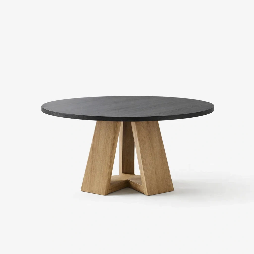 Tavolo rotondo in legno di rovere con superficie laminato nero