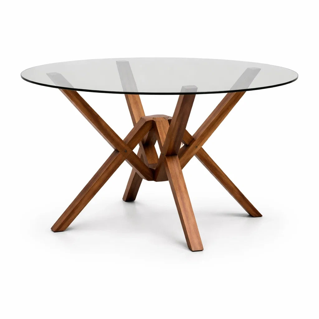 Tavolo rotondo in vetro e legno 120 cm